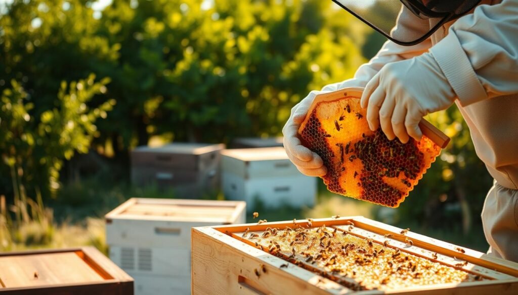 bienen am stand ernten